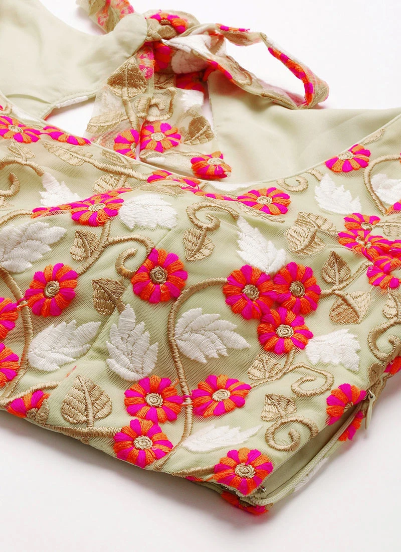 Multicoloured Net Embroidered Blouse Festive Wear 5 Multicoloured Net Embroidered Blouse Festive Wear - Image 5