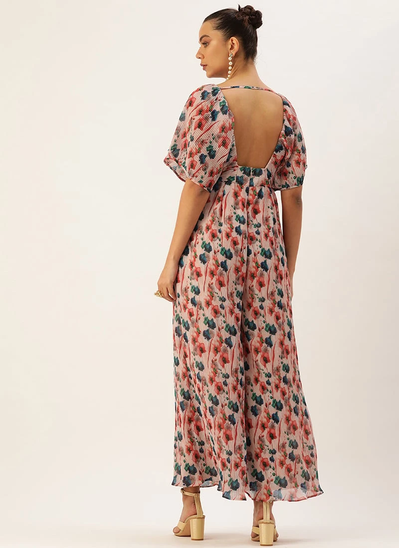 Multicoloured Pleated Georgette Jumpsuit Festive Wear After Six Wear 4 Multicoloured Pleated Georgette Jumpsuit Festive Wear After Six Wear - Image 4