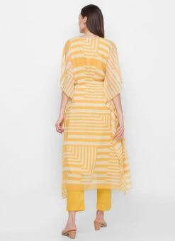 Mustard Chiffon Printed Kaftan Suit Work Wear -Indo Clothing Shop Mustard Chiffon Printed Kaftan Suit KFMZA13A308MU b