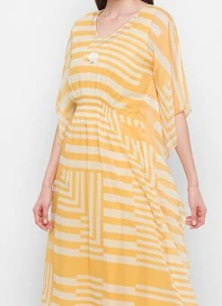 Mustard Chiffon Printed Kaftan Suit Work Wear