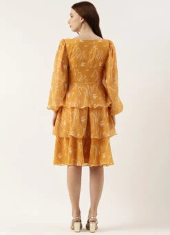 Mustard Digital Printed Georgette Dress After Six Wear 9 Mustard Digital Printed Georgette Dress After Six Wear -Indo Clothing Shop Mustard Digital Printed Georgette Dress DRBS02301960 b