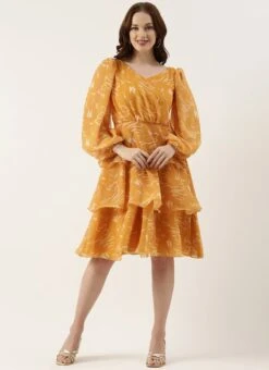 Mustard Digital Printed Georgette Dress After Six Wear 8 Mustard Digital Printed Georgette Dress After Six Wear -Indo Clothing Shop Mustard Digital Printed Georgette Dress DRBS02301960 u