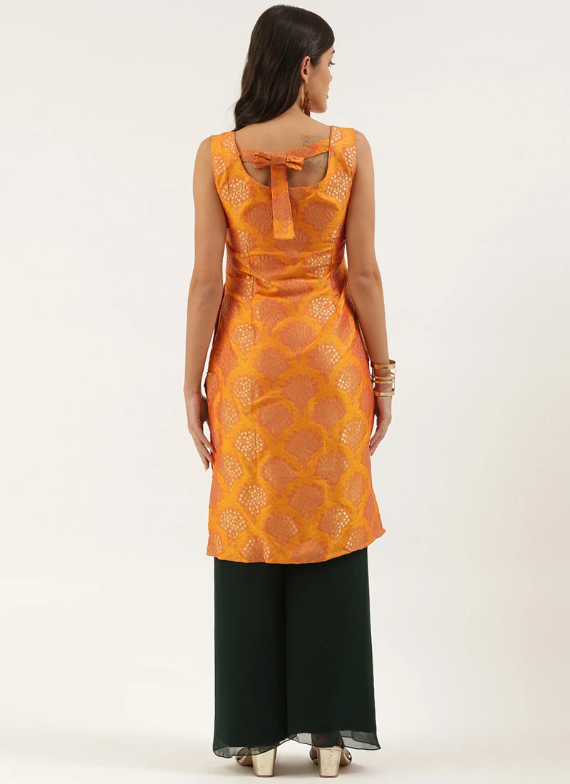 Mustard Kurta N Green Palazzo Set Wedding Wear 4 Mustard Kurta N Green Palazzo Set Wedding Wear - Image 4