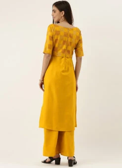 Mustard Printed Rayon Boat Neck Kurta Set After Six Wear -Indo Clothing Shop Mustard Printed Rayon Boat Neck Kurta Set KSBS02009854 b