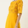 Mustard Printed Rayon Boat Neck Kurta Set After Six Wear
