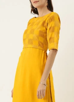 Mustard Printed Rayon Boat Neck Kurta Set After Six Wear