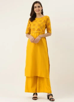 Mustard Printed Rayon Boat Neck Kurta Set After Six Wear -Indo Clothing Shop Mustard Printed Rayon Boat Neck Kurta Set KSBS02009854 u