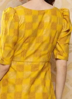 Mustard Rayon Printed A-Line Dress After Six Wear -Indo Clothing Shop Mustard Rayon Printed A Line Dress DRBS02302195 rrc2