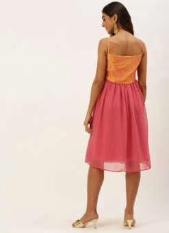 Mustard Taffeta Jacquard N Pink Dress Festive Wear -Indo Clothing Shop Mustard Taffeta Jacquard N Pink Dress DRBS02205007 b