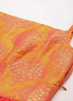 Mustard Taffeta Jacquard N Pink Dress Festive Wear -Indo Clothing Shop Mustard Taffeta Jacquard N Pink Dress DRBS02205007 rrc1