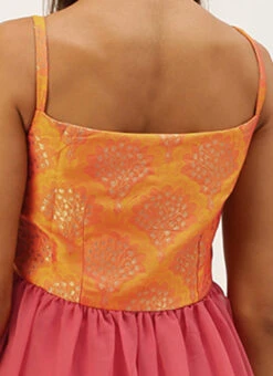 Mustard Taffeta Jacquard N Pink Dress Festive Wear -Indo Clothing Shop Mustard Taffeta Jacquard N Pink Dress DRBS02205007 rrc2