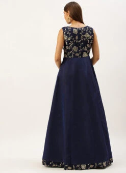 Navy Blue Embroidered Kali Style Gown Festive Wear -Indo Clothing Shop Navy Blue Embroidered Kali Style Gown IWBS02203495 b