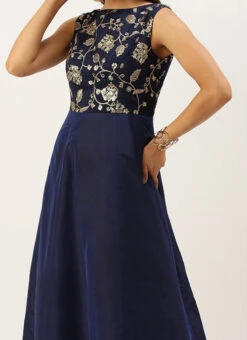 Navy Blue Embroidered Kali Style Gown Festive Wear