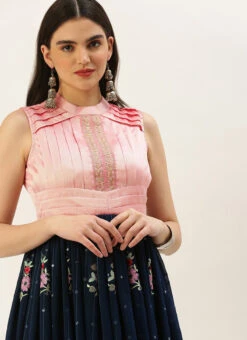 Navy Blue Embroidered Pleated Style Gown Party Wear -Indo Clothing Shop Navy Blue Embroidered Pleated Style Gown IWBS02209733 rrc1