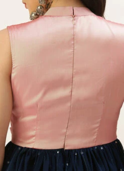 Navy Blue Embroidered Pleated Style Gown Party Wear -Indo Clothing Shop Navy Blue Embroidered Pleated Style Gown IWBS02209733 rrc2