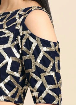 Navy Blue Sequins Net Cold Shoulder Blouse Festive Wear -Indo Clothing Shop Navy Blue Sequins Net Cold Shoulder Blouse BLBS02303764 rrc3