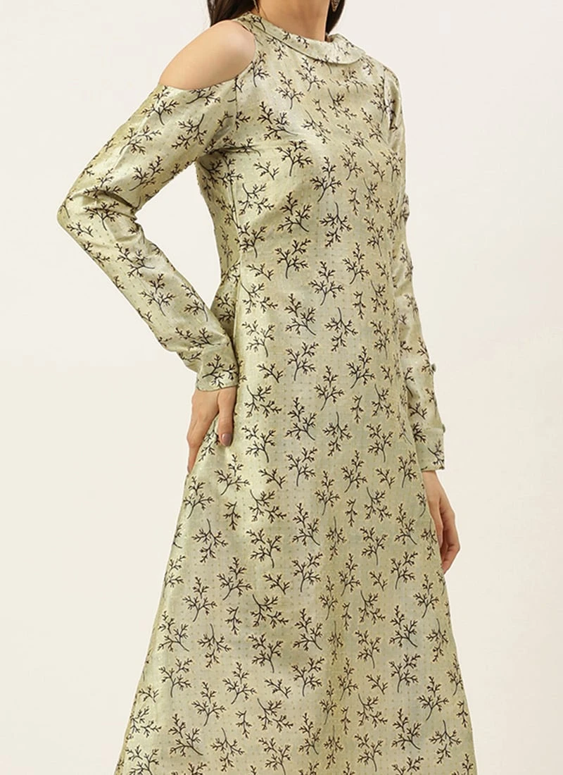 Off White Art Silk Printed Dress After Six Wear 1 Off White Art Silk Printed Dress After Six Wear