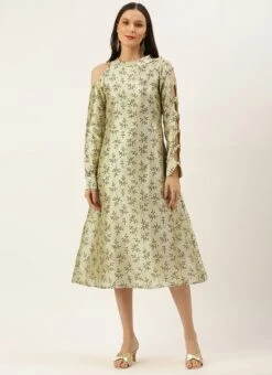 Off White Art Silk Printed Dress After Six Wear 10 Off White Art Silk Printed Dress After Six Wear -Indo Clothing Shop Off White Art Silk Printed Dress DRBS02205900 u