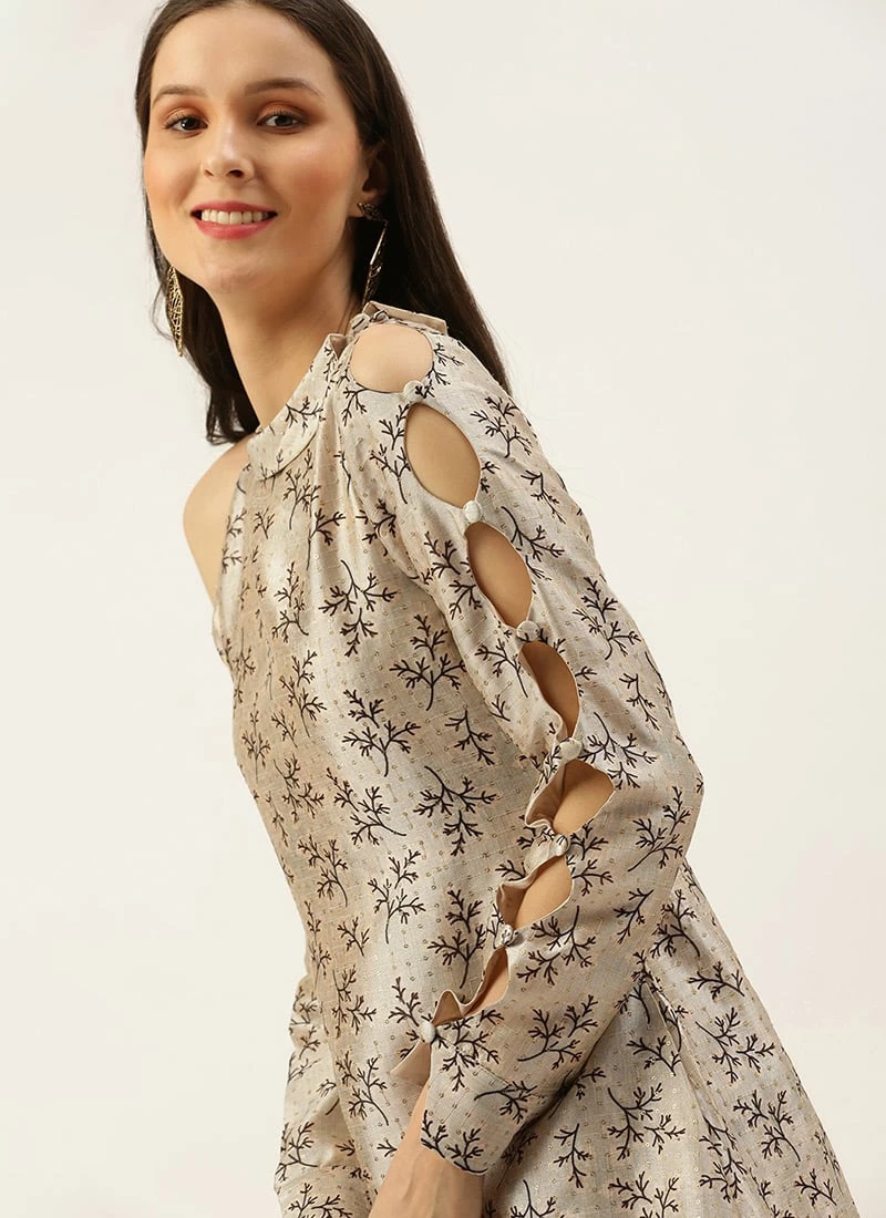 Off White Art Silk Printed Dress After Six Wear 6 Off White Art Silk Printed Dress After Six Wear - Image 6