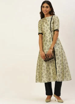 Off White Art Silk Printed Kurta Set Festive Wear -Indo Clothing Shop Off White Art Silk Printed Kurta Set KSBS02205931 u