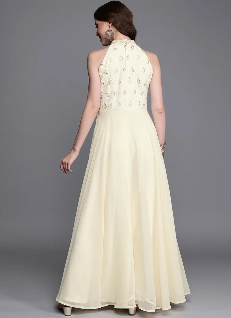 Off White Embroidered Floor Length Gown Festive Wear 4 Off White Embroidered Floor Length Gown Festive Wear - Image 4