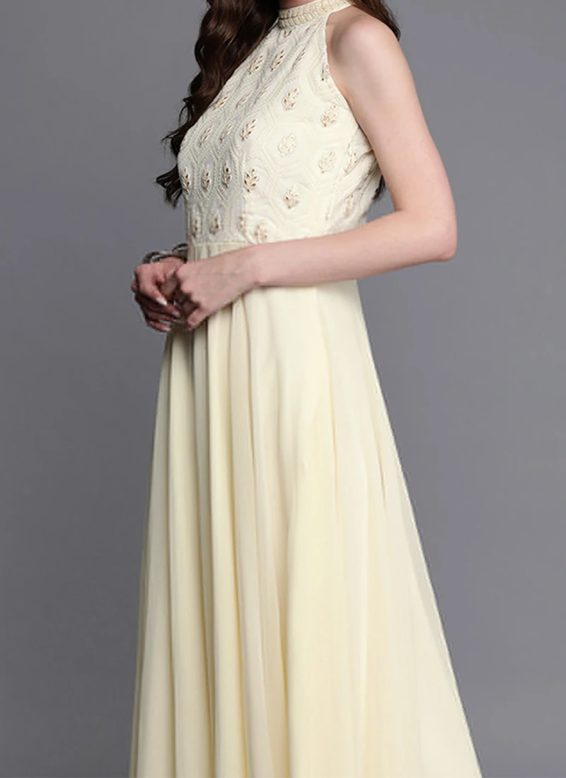 Off White Embroidered Floor Length Gown Festive Wear 1 Off White Embroidered Floor Length Gown Festive Wear