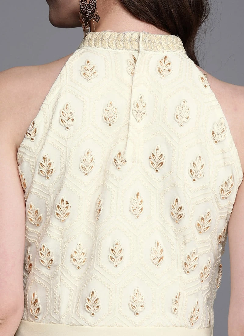Off White Embroidered Floor Length Gown Festive Wear 6 Off White Embroidered Floor Length Gown Festive Wear - Image 6
