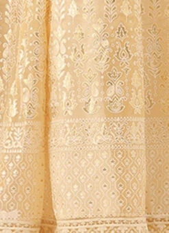 Off White Embroidered Kali Style One Shoulder Gown Party Wear -Indo Clothing Shop Off White Embroidered Kali Style One Shoulder Gown IWBS02007375 rrc3