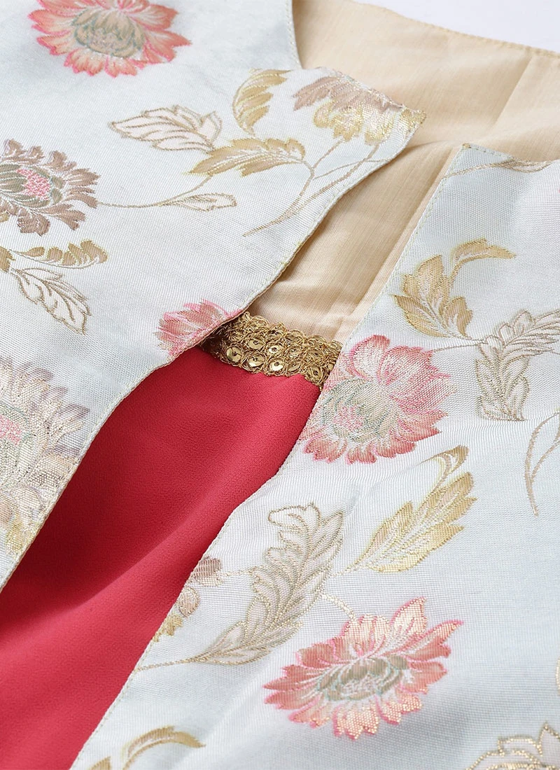 Off White Jacket Style Floor Length Gown Festive Wear 5 Off White Jacket Style Floor Length Gown Festive Wear - Image 5