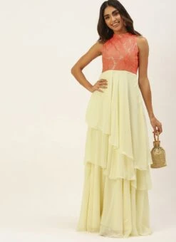 Off White N Peach Georgette Embroidered Gown Festive Wear 10 Off White N Peach Georgette Embroidered Gown Festive Wear -Indo Clothing Shop Off White N Peach Georgette Embroidered Gown IWBS02206269 u