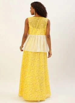Off White N Yellow Foil Printed Gown Festive Wear 11 Off White N Yellow Foil Printed Gown Festive Wear -Indo Clothing Shop Off White N Yellow Foil Printed Gown IWBS02209689 b 1
