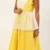 Off White N Yellow Foil Printed Gown Festive Wear