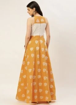 Off White N Mustard Jacquard Maxi Dress Festive Wear -Indo Clothing Shop Off White N mustard Jacquard Maxi Dress DRBS02210940 b