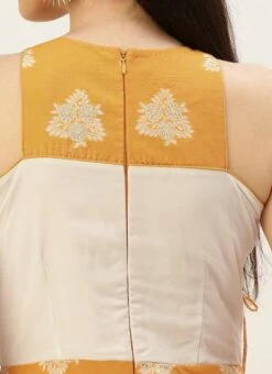 Off White N Mustard Jacquard Maxi Dress Festive Wear -Indo Clothing Shop Off White N mustard Jacquard Maxi Dress DRBS02210940 rrc2