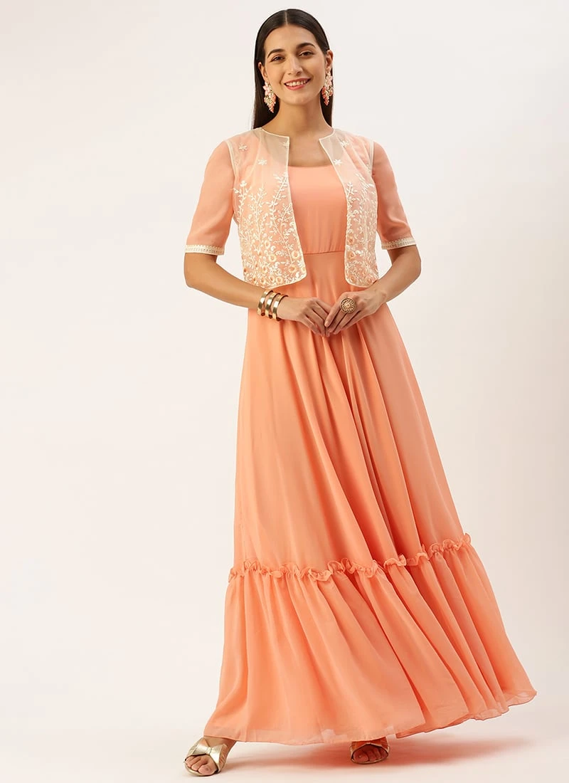 Jacket From Off White Net Embroidered Jacket Style Gown 3 Jacket From Off White Net Embroidered Jacket Style Gown - Image 3