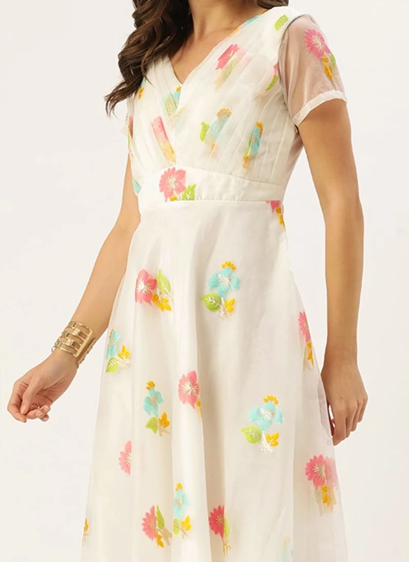 Off White Pleated Yoke Organza Dress After Six Wear 1 Off White Pleated Yoke Organza Dress After Six Wear