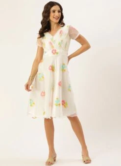 Off White Pleated Yoke Organza Dress After Six Wear 9 Off White Pleated Yoke Organza Dress After Six Wear -Indo Clothing Shop Off White Pleated Yoke Organza Dress DRBS02110893 u