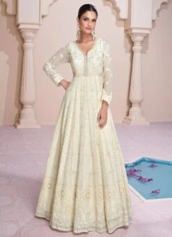Off White Faux Georgette Embroidered With Beads Gown Party Wear 6 Off White Faux Georgette Embroidered With Beads Gown Party Wear -Indo Clothing Shop Off white Faux Georgette Embroidered With Beads Gown BGWRSKA47175315 u