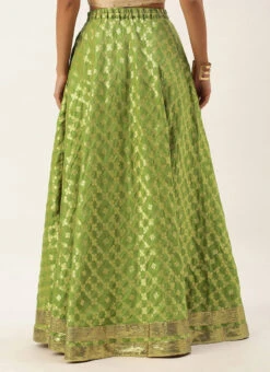 Olive Green Brocade Floor Length Skirt Festive Wear -Indo Clothing Shop Olive Green Brocade Floor Length Skirt WBBS02012674 b