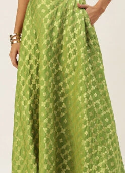 Olive Green Brocade Floor Length Skirt Festive Wear