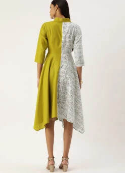 Olive Green N White Asymmetrical Shirt Dress After Six Wear 8 Olive Green N White Asymmetrical Shirt Dress After Six Wear -Indo Clothing Shop Olive Green N White Asymmetrical Shirt Dress DRBS02105396 b
