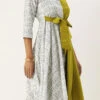 Olive Green N White Asymmetrical Shirt Dress After Six Wear
