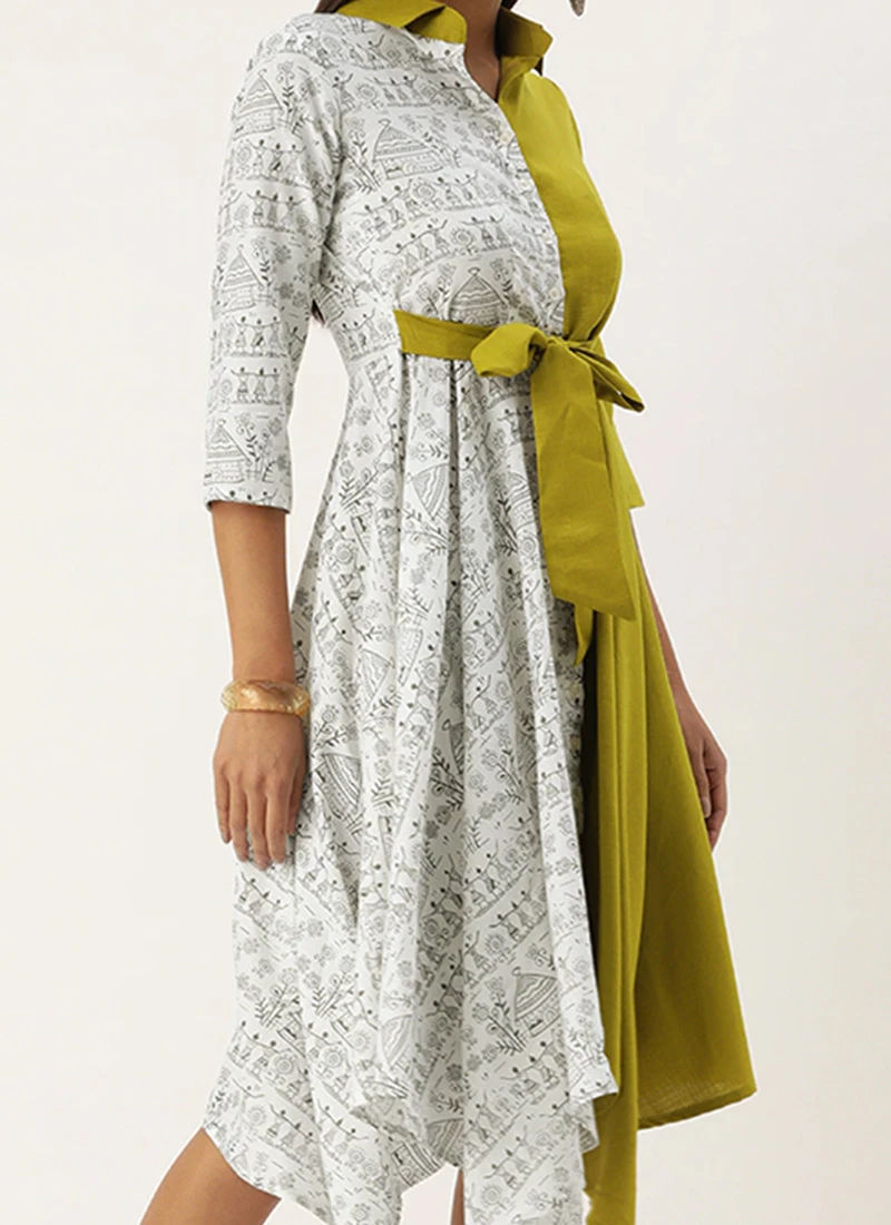 Olive Green N White Asymmetrical Shirt Dress After Six Wear 1 Olive Green N White Asymmetrical Shirt Dress After Six Wear