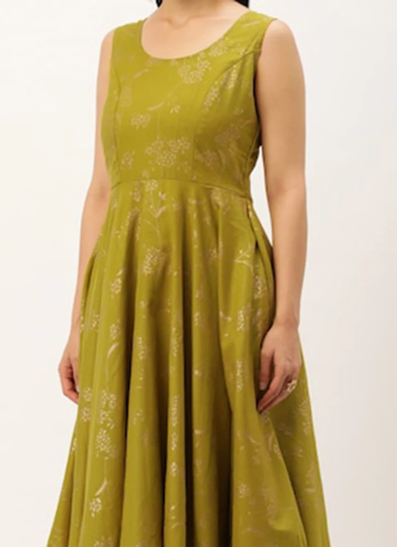 Olive Green Rayon Foil Print Jacket N Dress Festive Wear 1 Olive Green Rayon Foil Print Jacket N Dress Festive Wear