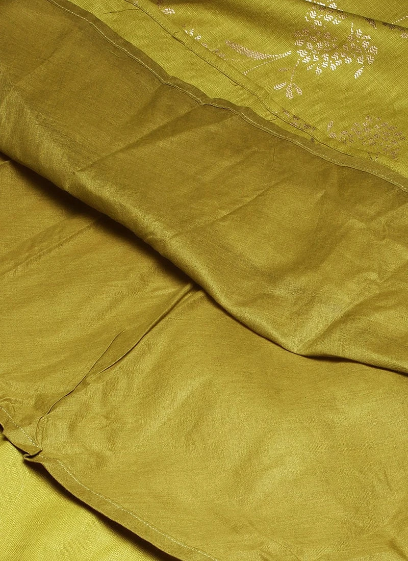 Olive Green Rayon Foil Print Jacket N Dress Festive Wear 8 Olive Green Rayon Foil Print Jacket N Dress Festive Wear - Image 8