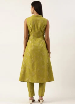 Olive Green Rayon Foil Print Kurta Set After Six Wear -Indo Clothing Shop Olive Green Rayon Foil Print Kurta Set KSBS02211256 b