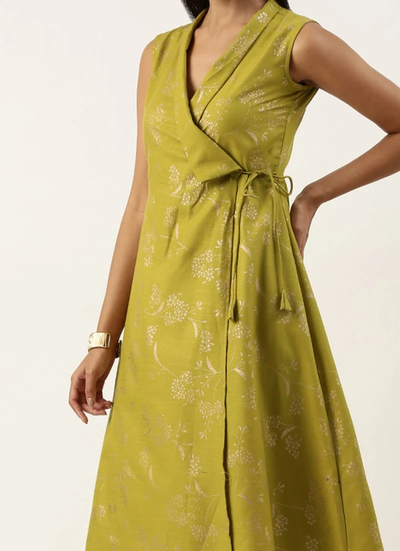 Olive Green Rayon Foil Print Kurta Set After Six Wear Festive Wear 1 Olive Green Rayon Foil Print Kurta Set After Six Wear Festive Wear