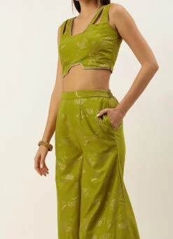 Bottom From Olive Green Rayon Foil Printed Co Ord Set After Six Wear