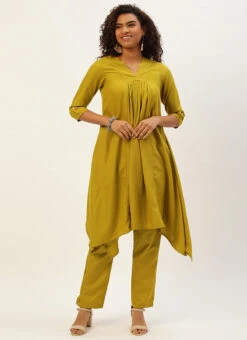 Olive Green Rayon Kurti Set Work Wear Festive Wear -Indo Clothing Shop Olive Green Rayon Kurti Set KSBS02209801 u