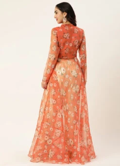 Orange Digital Printed Kurta Set With Pant Festive Wear -Indo Clothing Shop Orange Digital Printed Kurta Set With Pant KSBS02305246 b